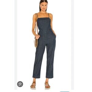 Rag & Bone Denim Jumpsuit Square Neck Wide Leg Back‎ Tie  Dark Wash Medium
